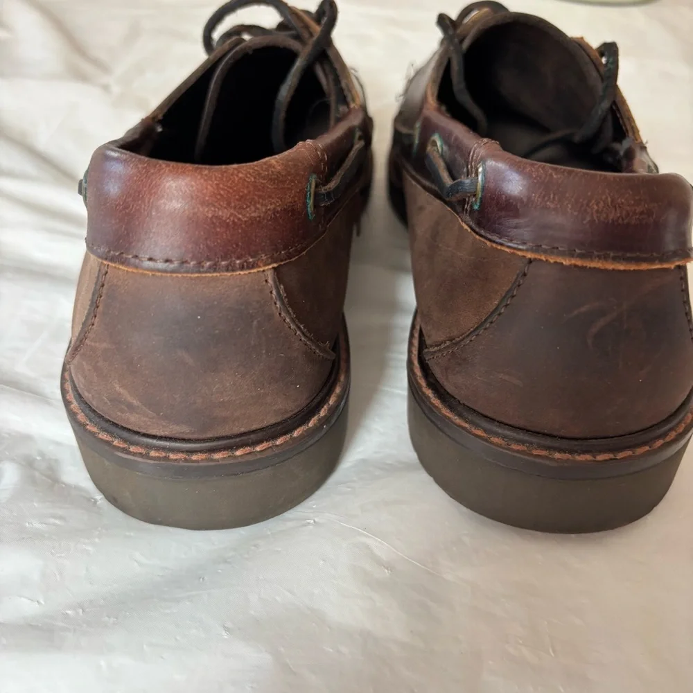 Sebago Portland Waxed Dark Brown Leather Boat Shoes SZ 9 Worn 1X Indoors